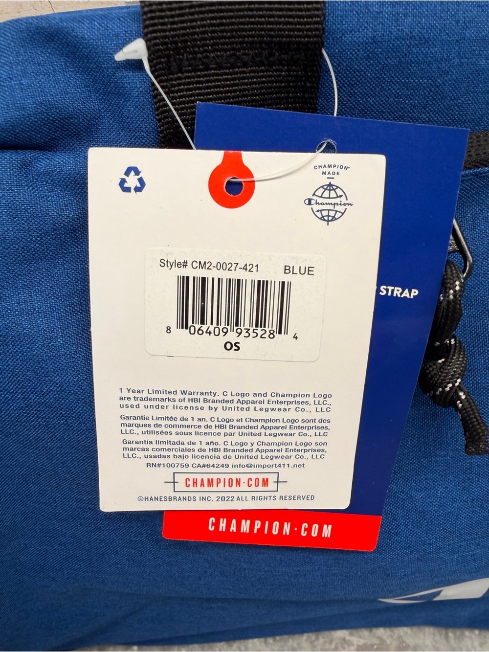 New! Champion Duffle Bag Zipper Closure Removable Shoulder Strap Royal Blue - Picture 8 of 13